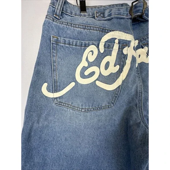 Ed Hardy Embroidered Heart Wide Leg Jeans Retro skater Denim 32 NWT - Picture 8 of 16